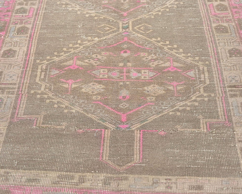 10 Ft Vintage Brown Persian Style Hand Knotted Low Pile Wool Runner Rug